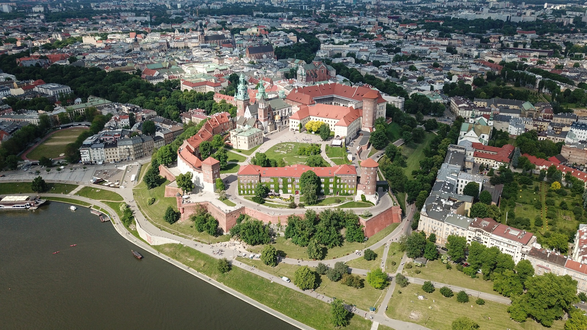 Aerial view of Wawel Royal Castle and the surrounding city of Kraków